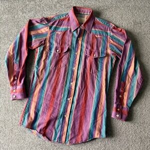 Vintage 80's/90's Longhorn Western Wear Striped Button-Up Size 15-33 Made in USA